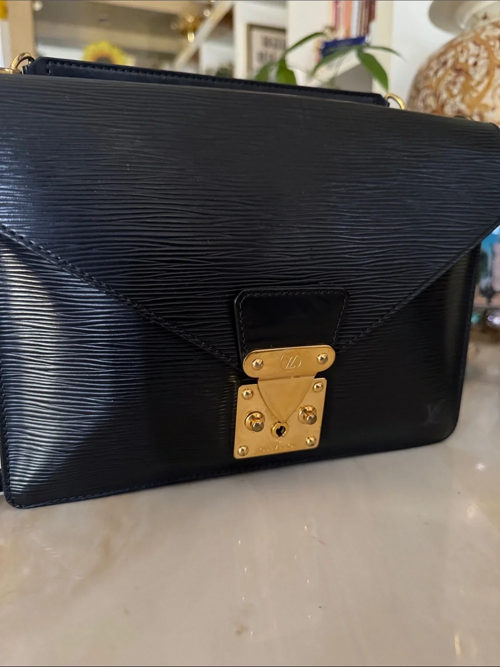 Louis Vuitton Black Epi Leather Satchel with Gold Hardware